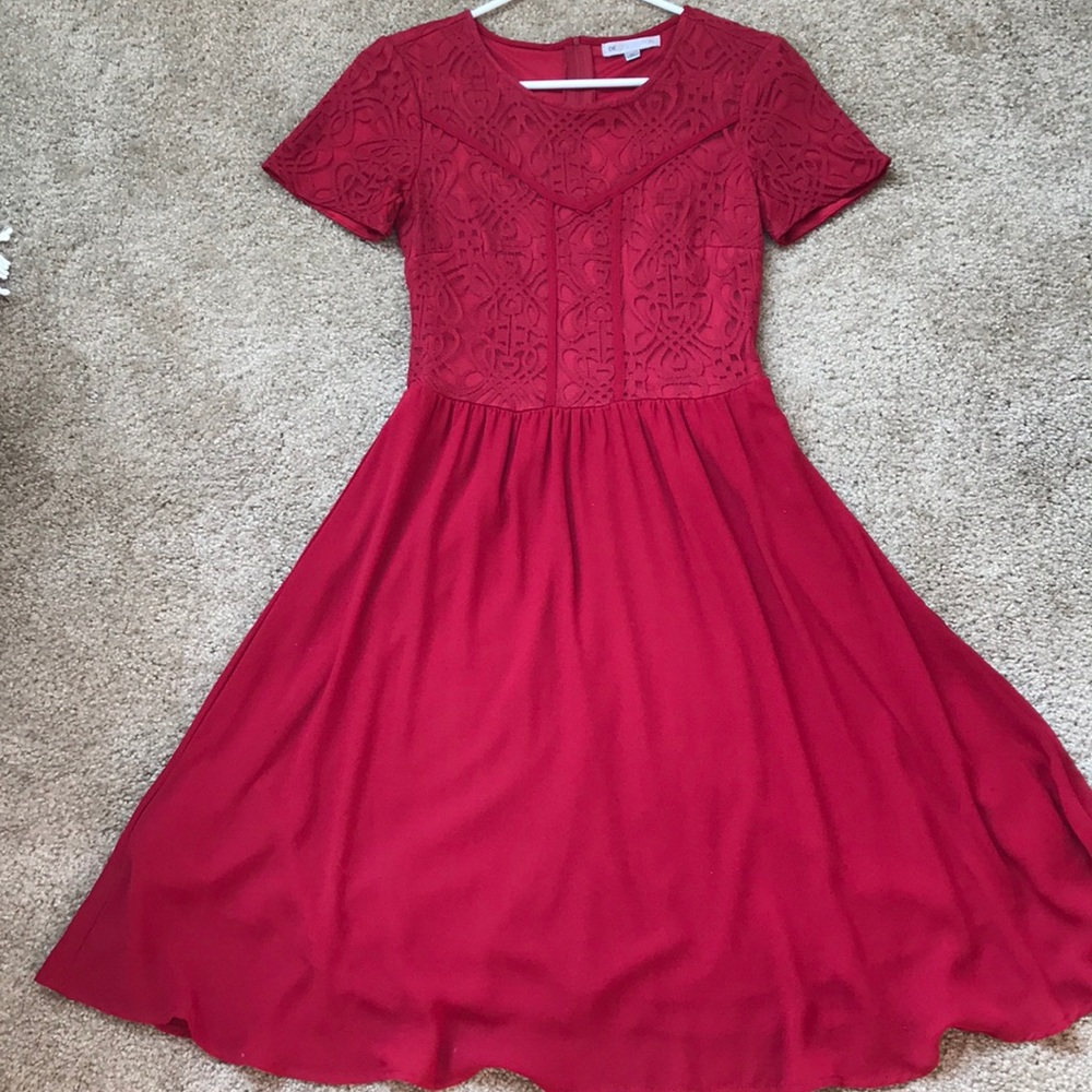 Red fit and flair dress